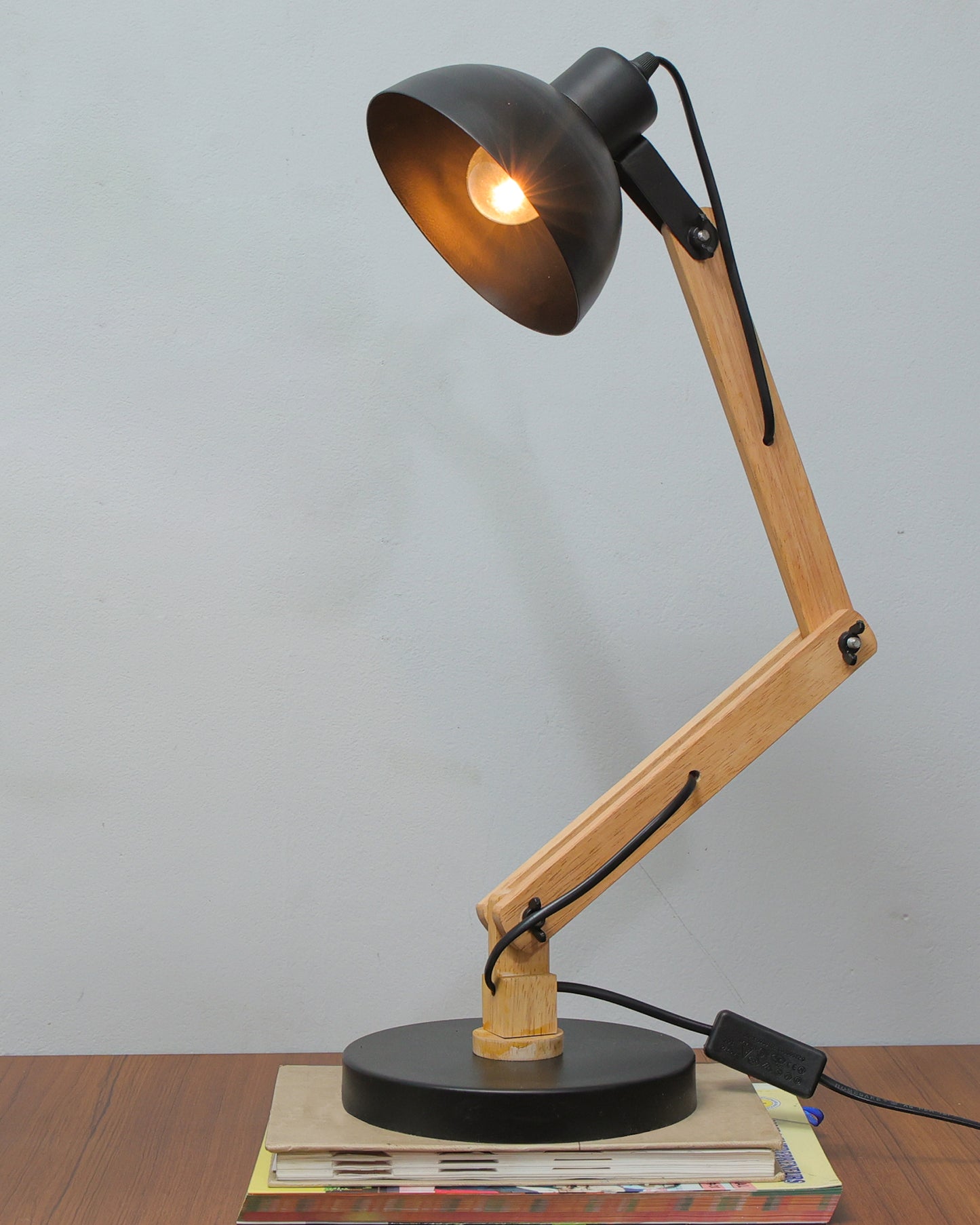 Wood Metal Desk Lamp, Swing Arm Desk Lamp, Adjustable Architect Study Table Lamp, Reading Lamp for Home, Office, Multi-Joint
