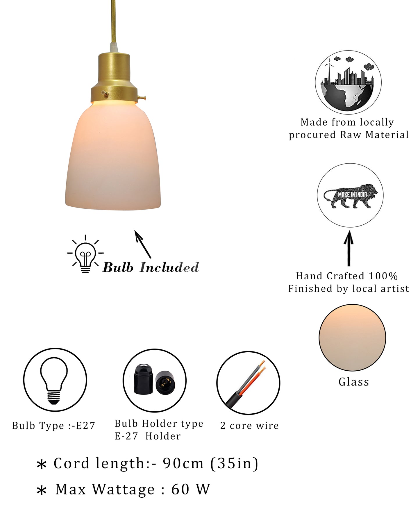Pendant Light Fixtures Adjustable Hanging Lights Vintage White Frosted Glass Shade Nordic Dining Room Living Room Bedroom, Glossy Golden Fitting