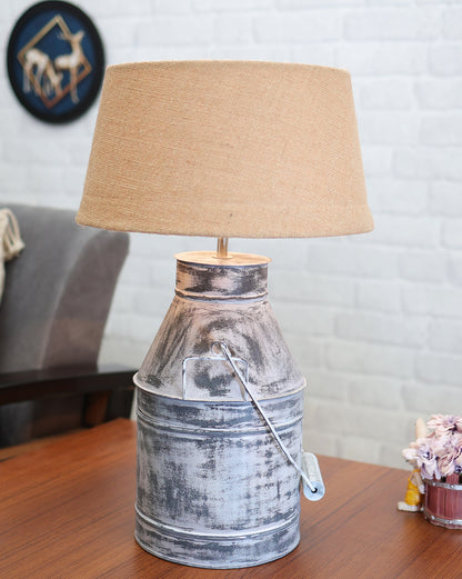 Rustic Milk Churn Can Table Lamp with Drum shade, Whitewash Finish