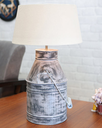 Rustic Milk Churn Can Table Lamp with Drum shade, Whitewash Finish