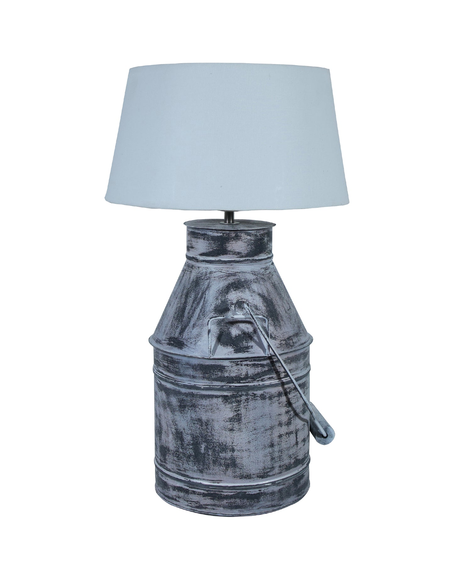 Rustic Milk Churn Can Table Lamp with cone shade, Whitewash Finish