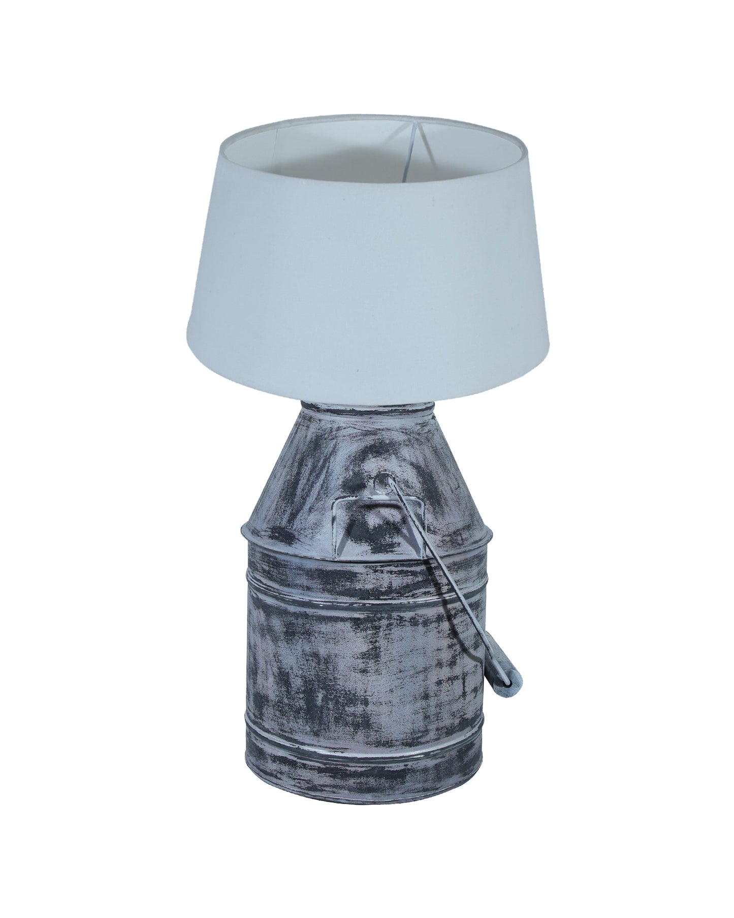 Rustic Milk Churn Can Table Lamp with cone shade, Whitewash Finish