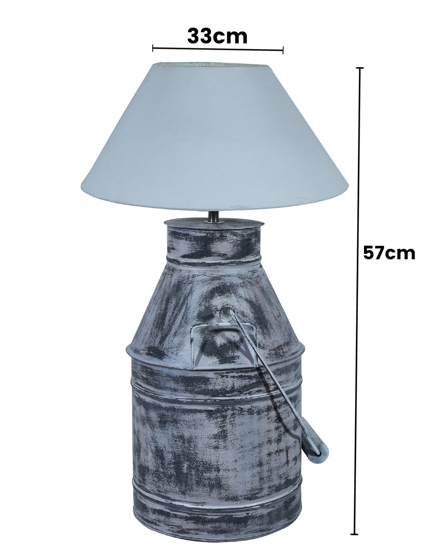 Rustic Milk Churn Can Table Lamp with cone shade, Whitewash Finish