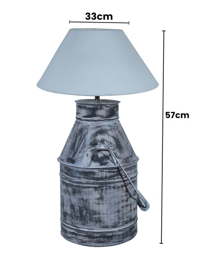 Rustic Milk Churn Can Table Lamp with cone shade, Whitewash Finish