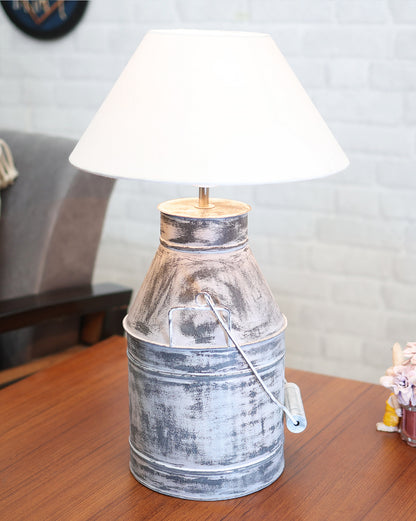 Rustic Milk Churn Can Table Lamp with cone shade, Whitewash Finish