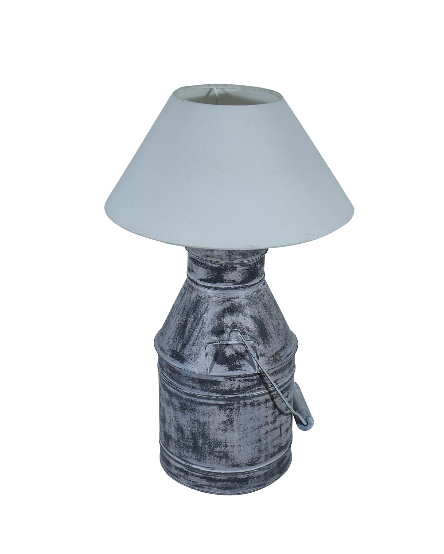Rustic Milk Churn Can Table Lamp with cone shade, Whitewash Finish
