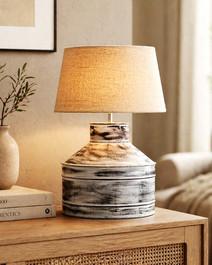 Rustic Milk Gagar Table Lamp with drum shade, Whitewash Finish