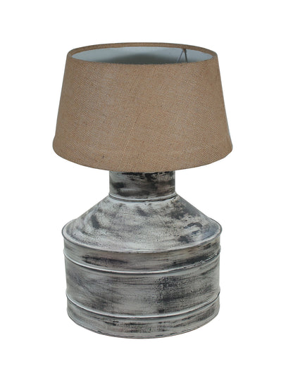 Rustic Milk Gagar Table Lamp with drum shade, Whitewash Finish