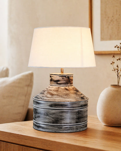 Rustic Milk Gagar Table Lamp with drum shade, Whitewash Finish
