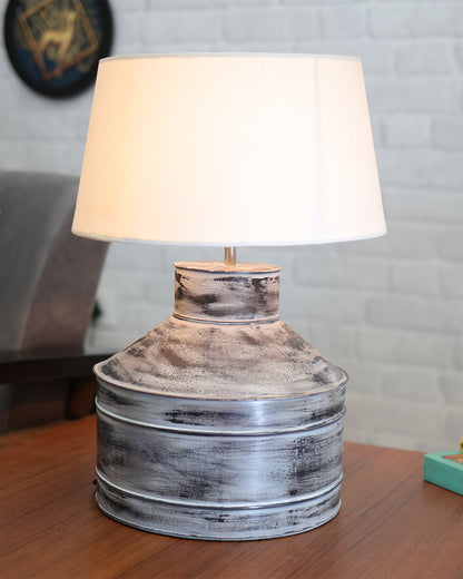 Rustic Milk Gagar Table Lamp with drum shade, Whitewash Finish