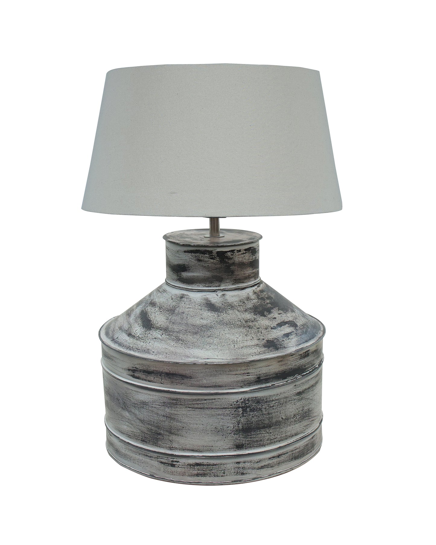 Rustic Milk Gagar Table Lamp with drum shade, Whitewash Finish