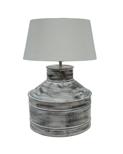 Rustic Milk Gagar Table Lamp with drum shade, Whitewash Finish