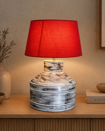 Rustic Milk Gagar Table Lamp with drum shade, Whitewash Finish