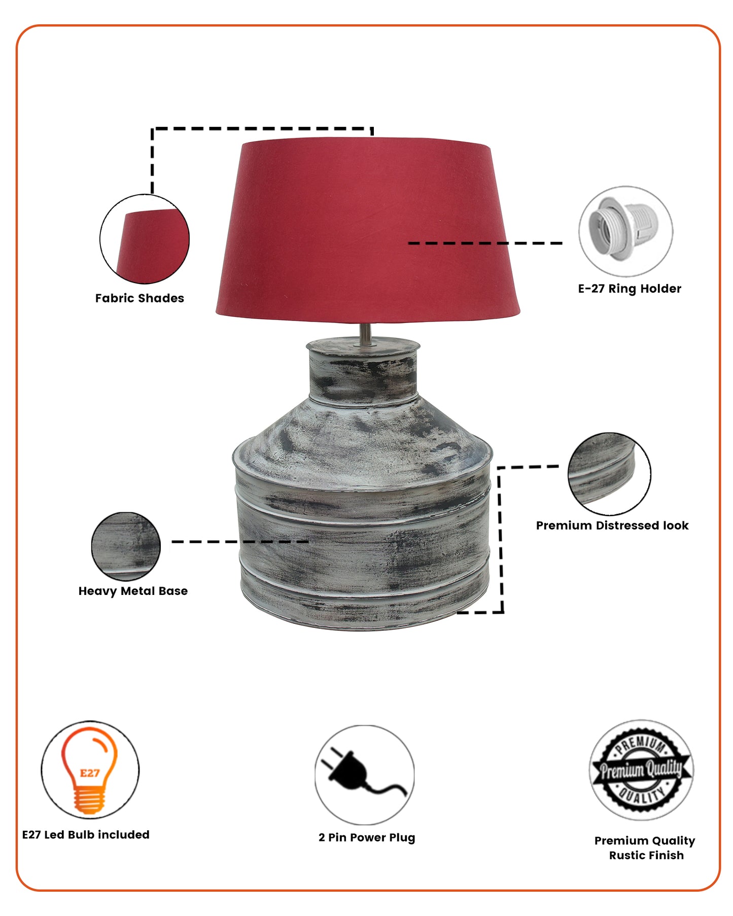 Rustic Milk Gagar Table Lamp with drum shade, Whitewash Finish