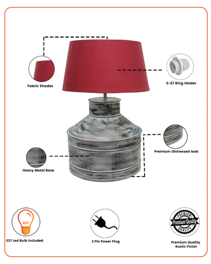 Rustic Milk Gagar Table Lamp with drum shade, Whitewash Finish