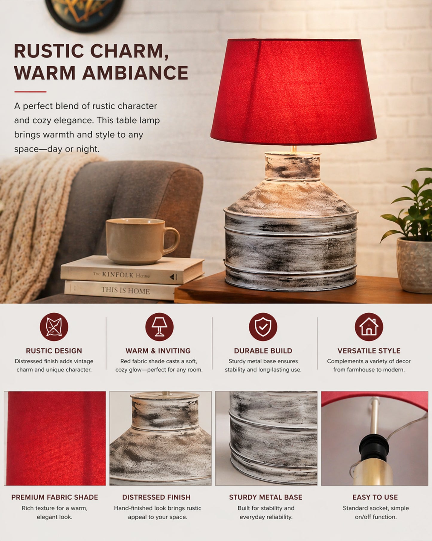 Rustic Milk Gagar Table Lamp with drum shade, Whitewash Finish