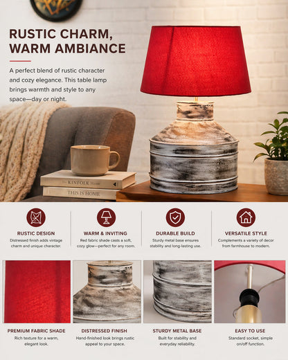 Rustic Milk Gagar Table Lamp with drum shade, Whitewash Finish