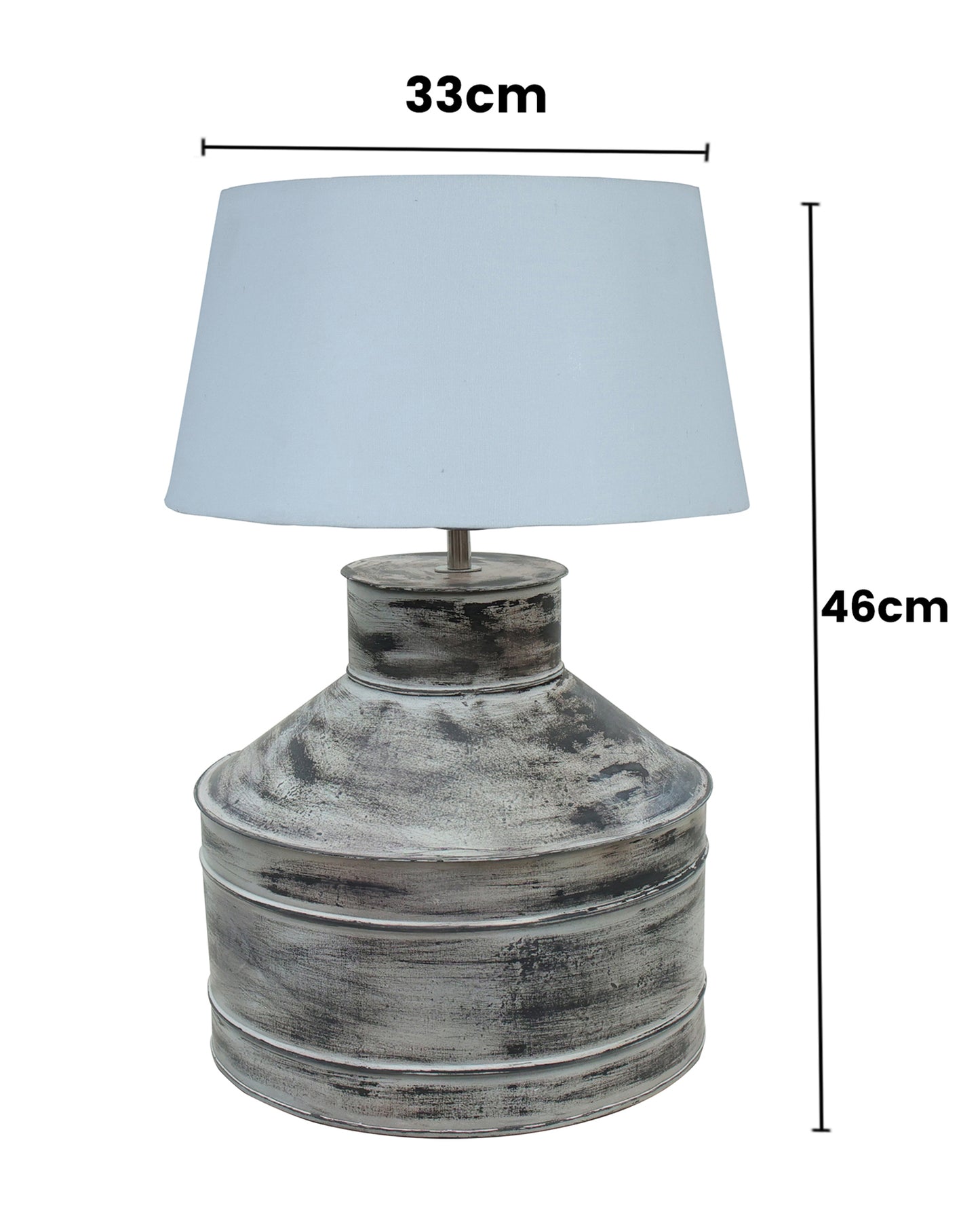 Rustic Milk Gagar Table Lamp with drum shade, Whitewash Finish