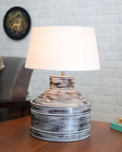 Rustic Milk Gagar Table Lamp with drum shade, Whitewash Finish