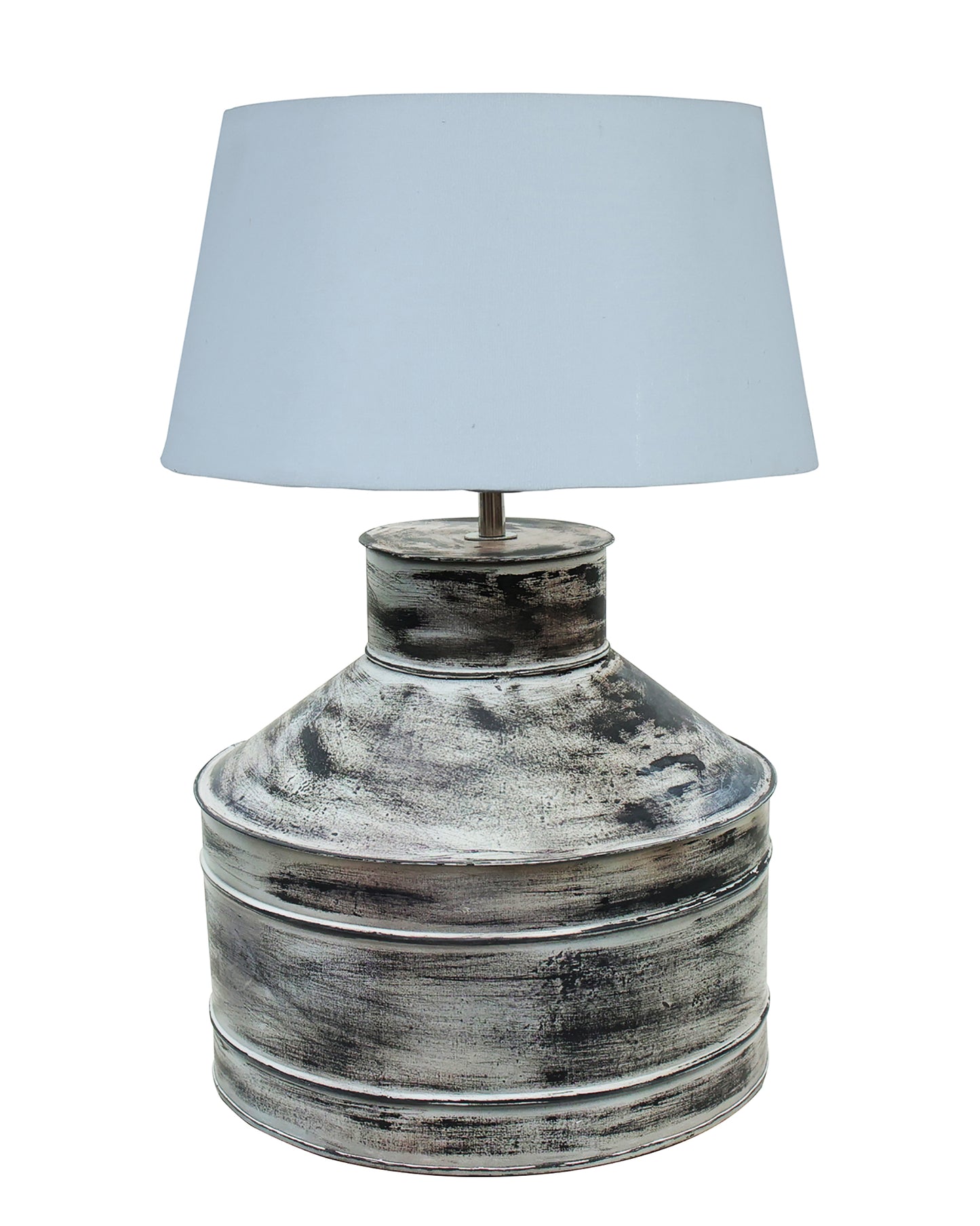 Rustic Milk Gagar Table Lamp with drum shade, Whitewash Finish