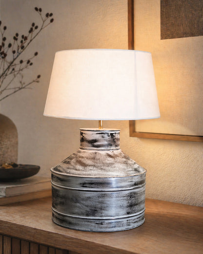 Rustic Milk Gagar Table Lamp with drum shade, Whitewash Finish
