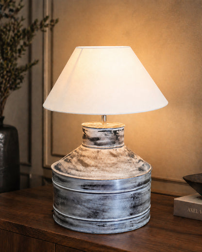 Rustic Milk Gagar Table Lamp with cone shade, Whitewash Finish