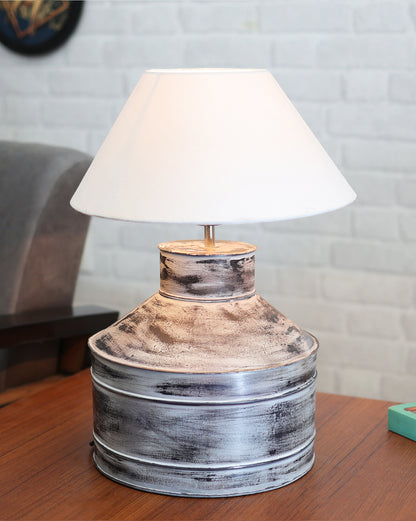 Rustic Milk Gagar Table Lamp with cone shade, Whitewash Finish