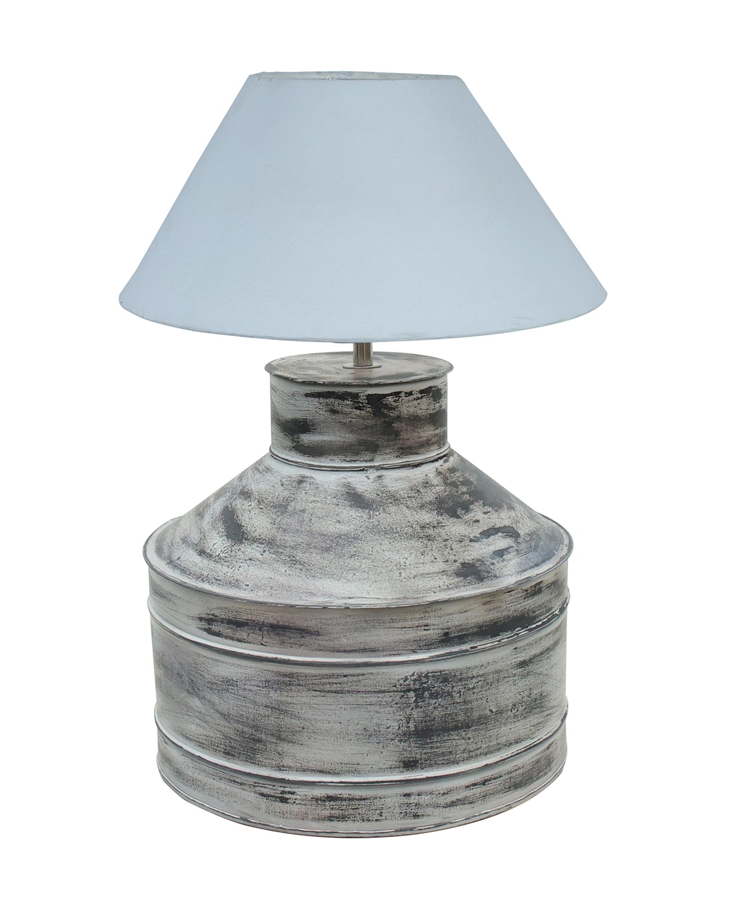 Rustic Milk Gagar Table Lamp with cone shade, Whitewash Finish