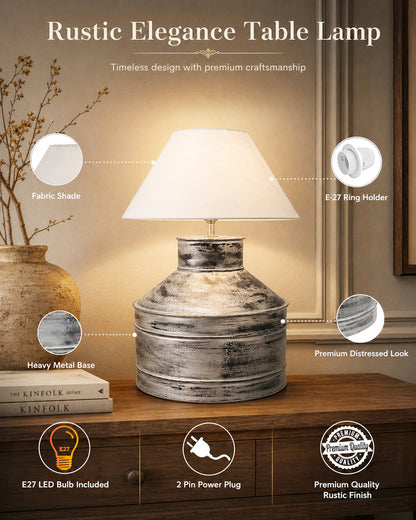 Rustic Milk Gagar Table Lamp with cone shade, Whitewash Finish