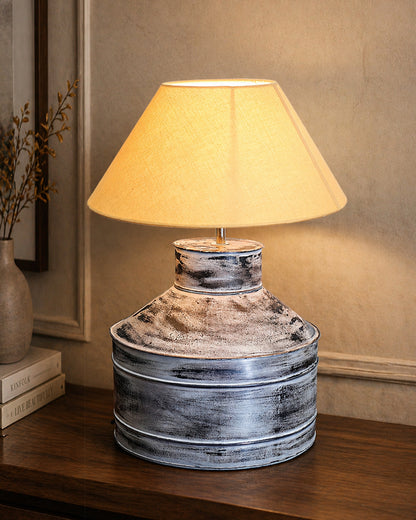 Rustic Milk Gagar Table Lamp with cone shade, Whitewash Finish