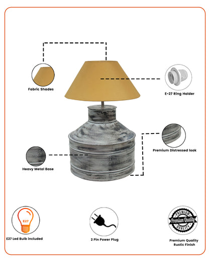 Rustic Milk Gagar Table Lamp with cone shade, Whitewash Finish