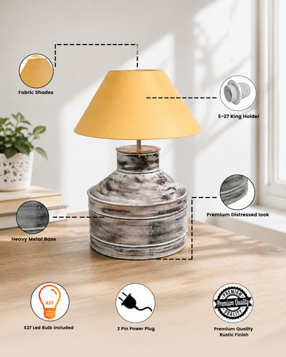 Rustic Milk Gagar Table Lamp with cone shade, Whitewash Finish