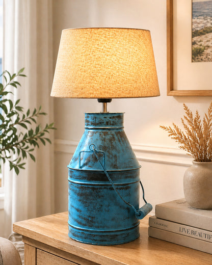 Rustic Milk Churn Can Table Lamp with Drum shade, Rustic Algae