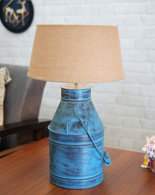 Rustic Milk Churn Can Table Lamp with Drum shade, Rustic Algae