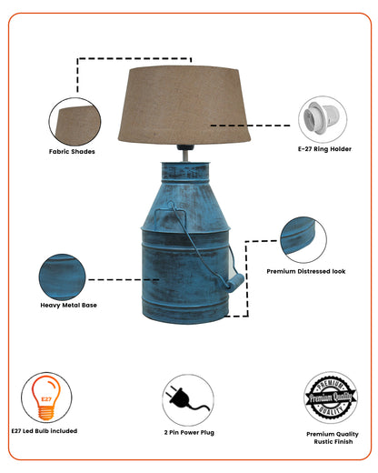 Rustic Milk Churn Can Table Lamp with Drum shade, Rustic Algae