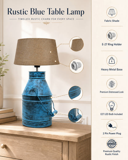 Rustic Milk Churn Can Table Lamp with Drum shade, Rustic Algae