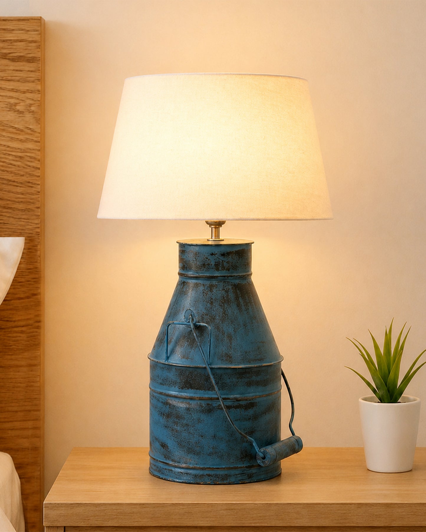 Rustic Milk Churn Can Table Lamp with Drum shade, Rustic Algae