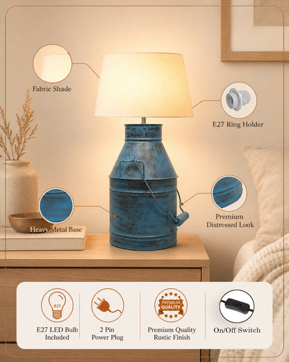 Rustic Milk Churn Can Table Lamp with Drum shade, Rustic Algae