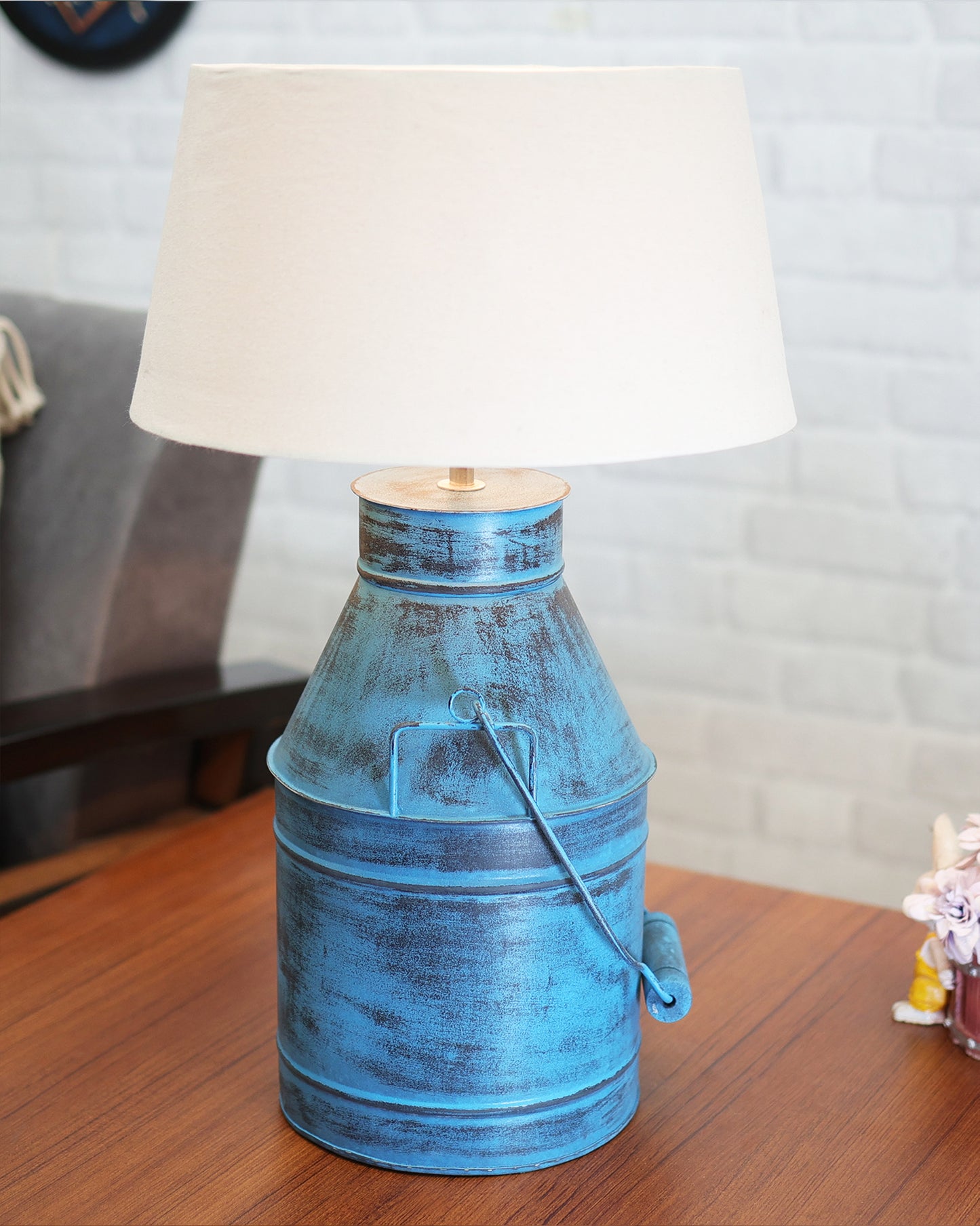Rustic Milk Churn Can Table Lamp with Drum shade, Rustic Algae