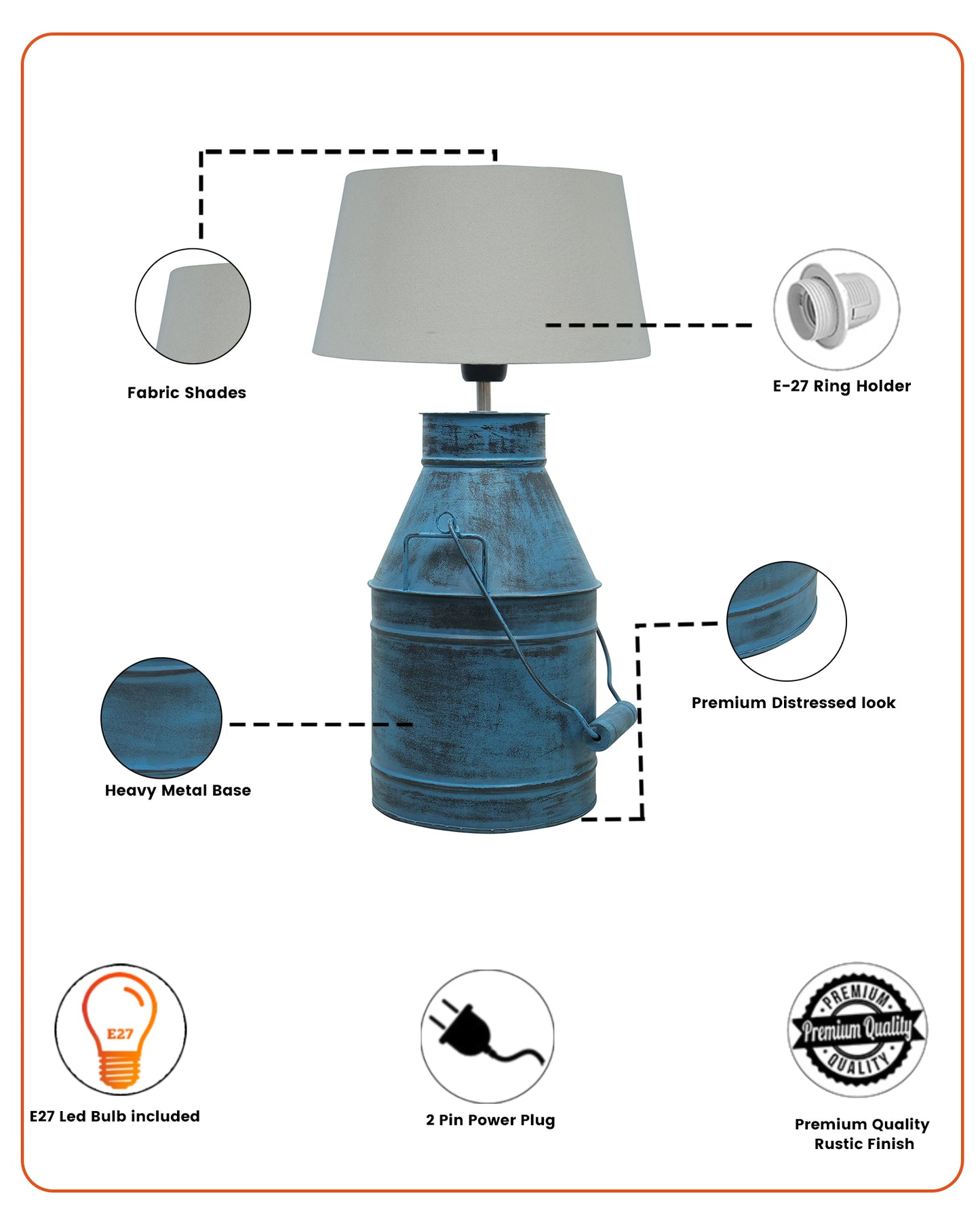 Rustic Milk Churn Can Table Lamp with Drum shade, Rustic Algae
