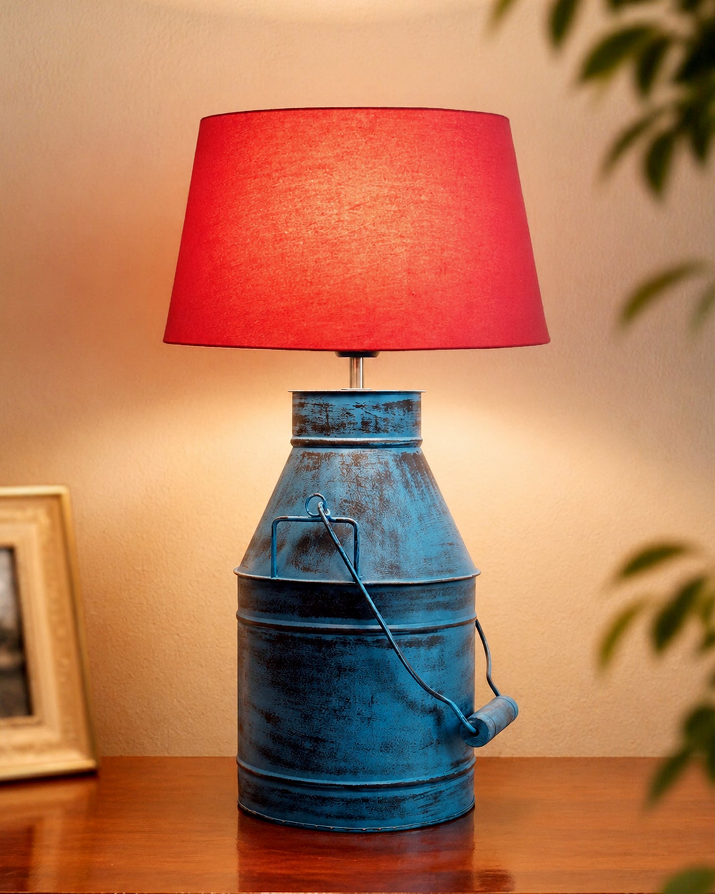 Rustic Milk Churn Can Table Lamp with Drum shade, Rustic Algae