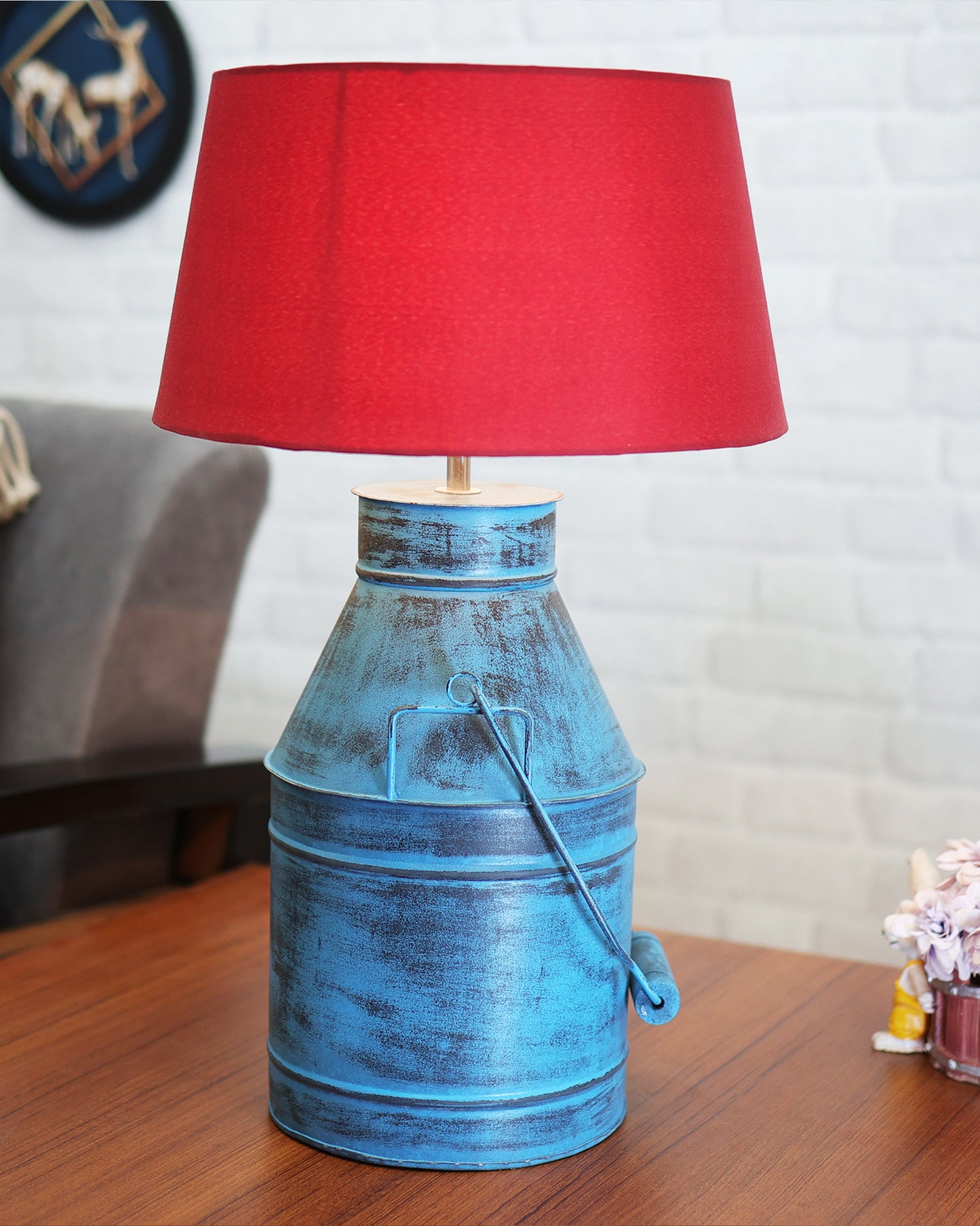 Rustic Milk Churn Can Table Lamp with Drum shade, Rustic Algae