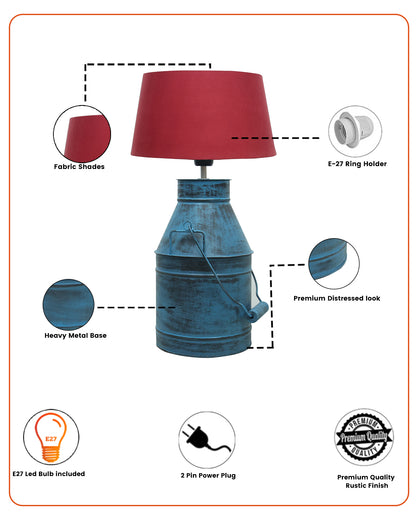 Rustic Milk Churn Can Table Lamp with Drum shade, Rustic Algae