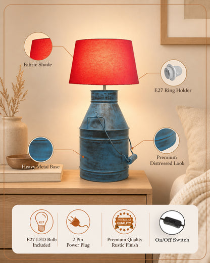 Rustic Milk Churn Can Table Lamp with Drum shade, Rustic Algae