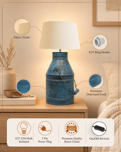 Rustic Milk Churn Can Table Lamp with Drum shade, Rustic Algae
