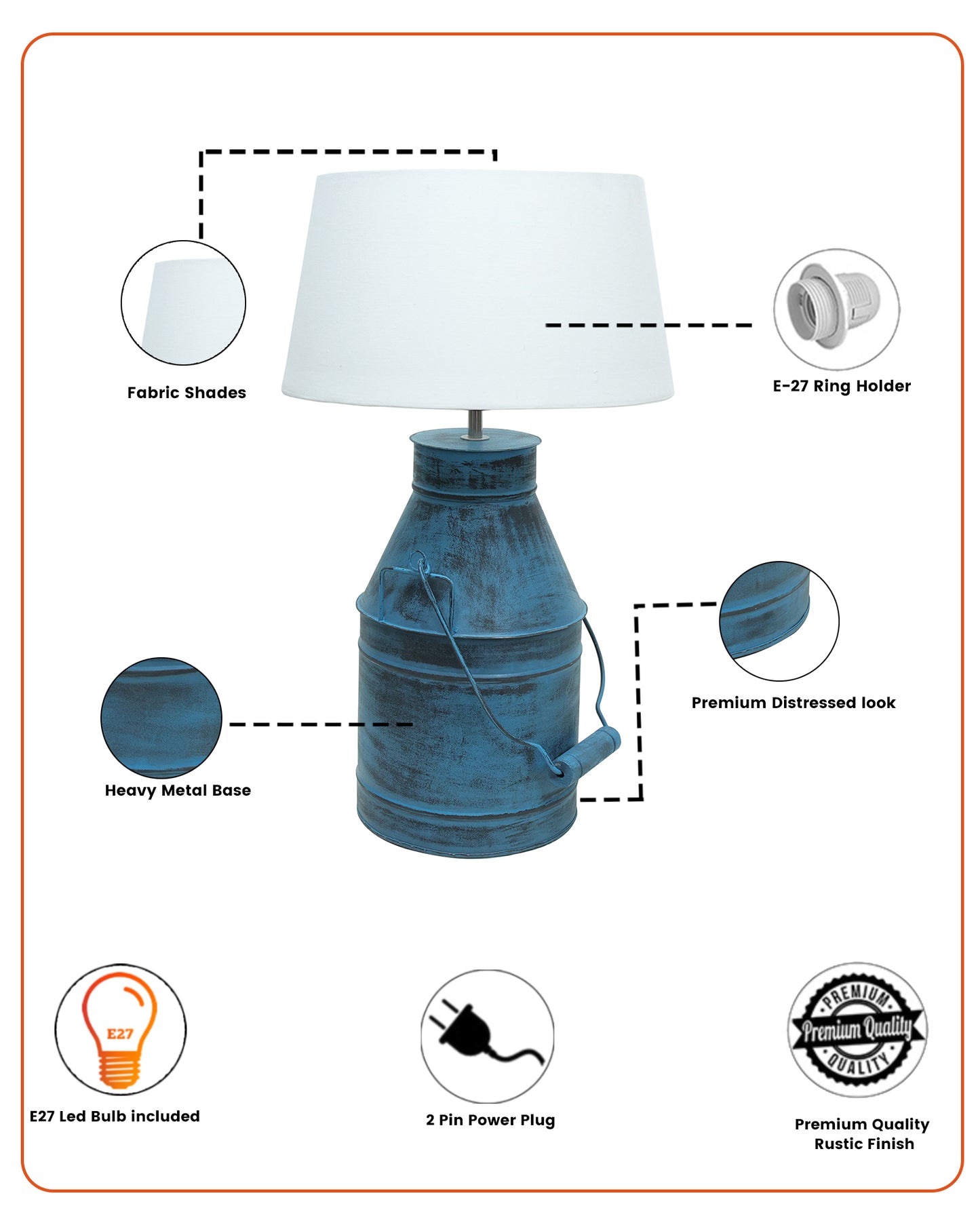 Rustic Milk Churn Can Table Lamp with Drum shade, Rustic Algae