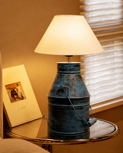 Rustic Milk Churn Can Table Lamp with cone shade, Rustic Algae