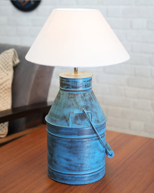 Rustic Milk Churn Can Table Lamp with cone shade, Rustic Algae