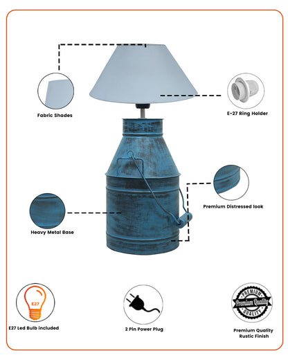 Rustic Milk Churn Can Table Lamp with cone shade, Rustic Algae