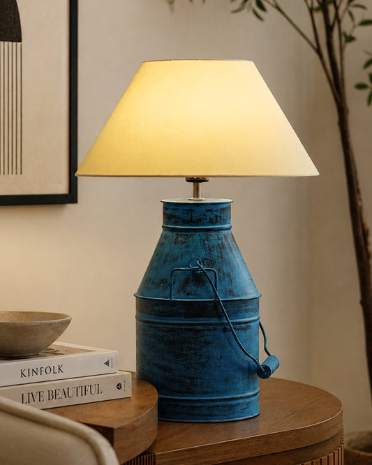 Rustic Milk Churn Can Table Lamp with cone shade, Rustic Algae